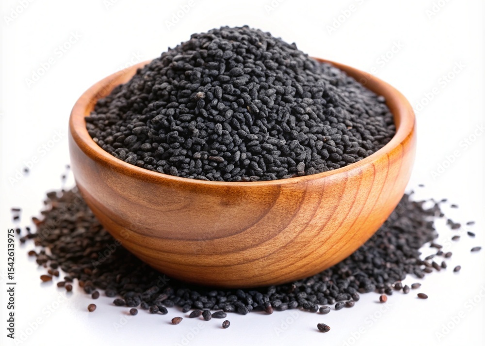 Organic Black Sesame Seeds in Wooden Bowl Organic Black Sesame Seeds in Wooden Bowl