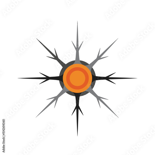 Abstract sun with stylized rays radiating from a central orange circle design