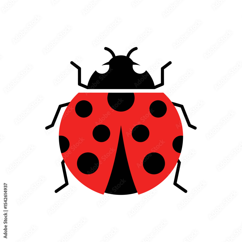 Obraz premium Graphic ladybug illustration with red shell and black spots on a white background
