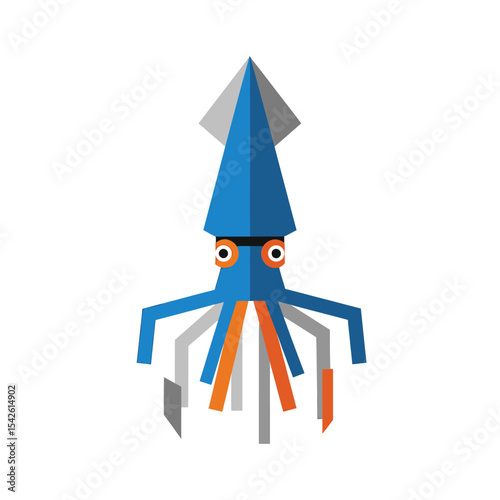 Geometric Squid Illustration: A Modern Aquatic Icon for Creative Projects