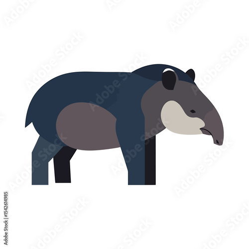 Isolated geometric tapir illustration on white background for wildlife concept