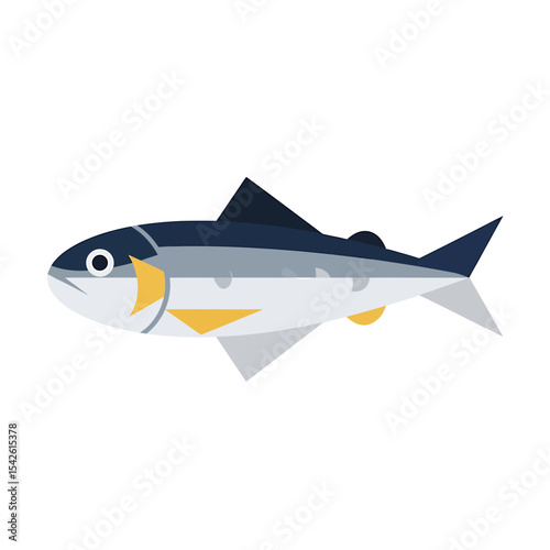 Stylized fish illustration with geometric shapes and a minimalist design approach