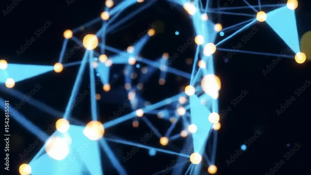 Dynamic abstract network visualizing digital data connection and technology, perfect for themes of AI, intelligence, and futuristic science concepts like blockchain.