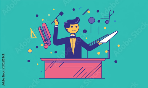 Charming Vector Icon of a Conductor orchestrating a Symphony