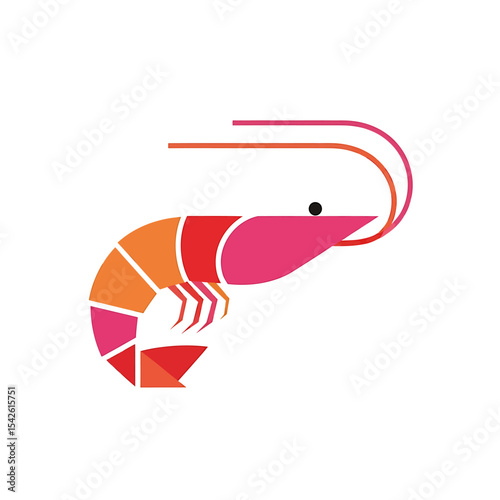 Stylized shrimp illustration with vibrant colors and minimalist design approach
