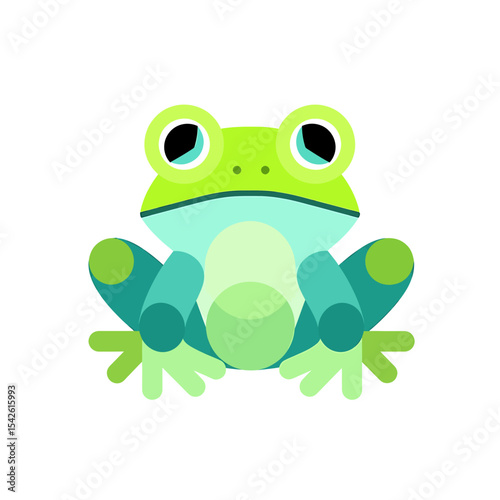 Stylized Vector Illustration of a Green and Blue Frog on White Background