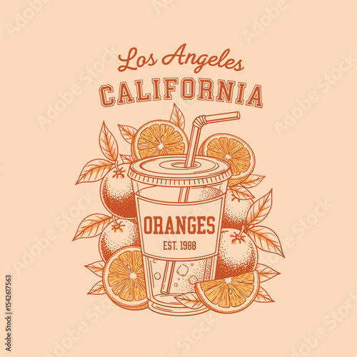 Los Angeles California typograpy slogan college print design. vintage doted grunge tecturs oranges. summer fruit oranges juice vintage print. lemon juice t shirt prints. womens graphic tee.