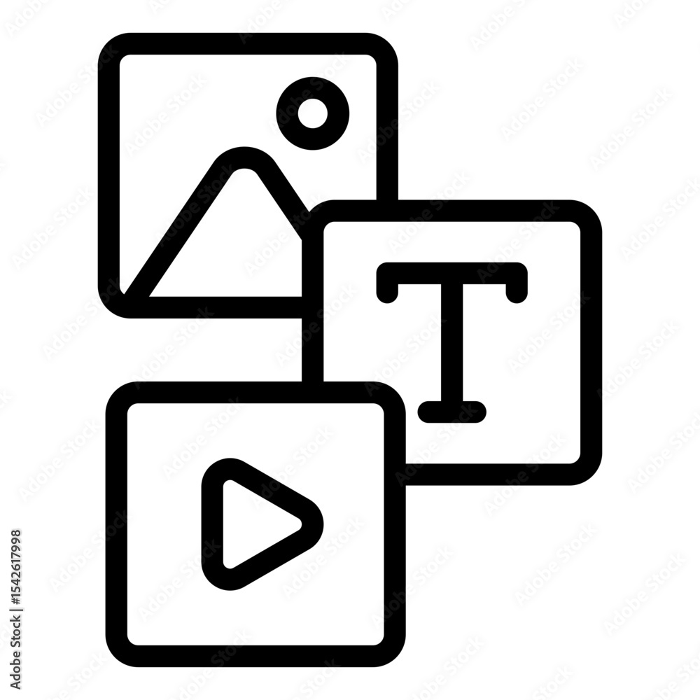 stack of media outline icons for various content types