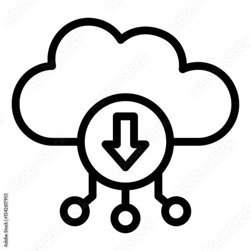 cloud outline icon with download symbol and connection