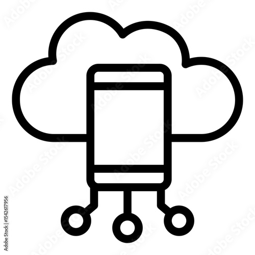 cloud outline icon with mobile device and connectors