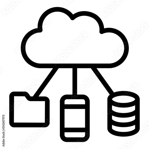 cloud network outline icon with device and database