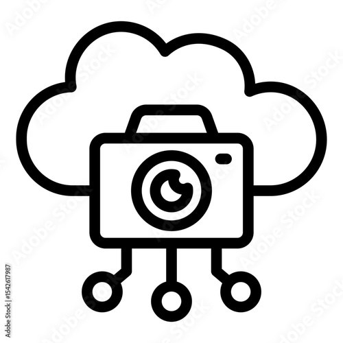 cloud connected camera outline icon with sharing node
