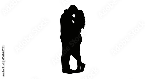 Romantic Couple Silhouette Vector - Man Woman Embracing Kiss Black Silhouette on White Background

