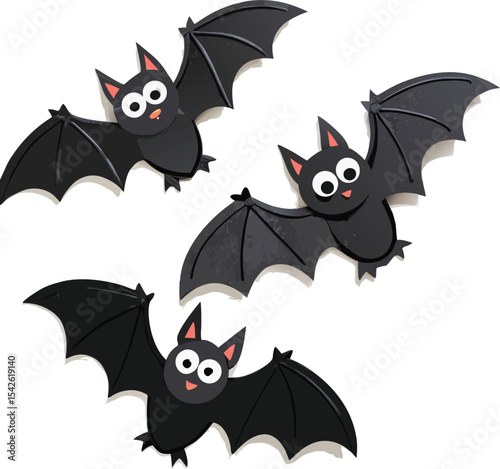 cute cartoon bats flying with happy smiling faces