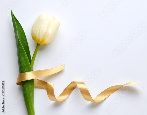 bouquet of yellow tulips with ribbon