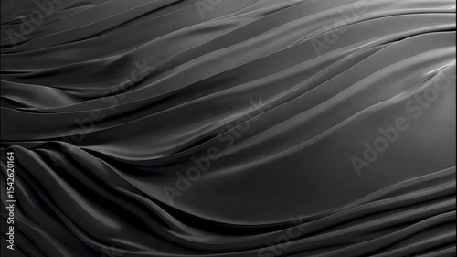 Black elegant fabric waves create a smooth abstract texture with luxurious satin folds.