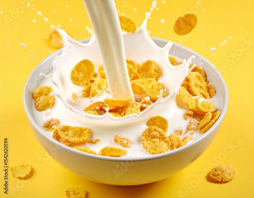 bowl of cereal mockup on plain yellow background 