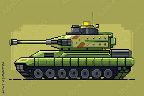 Pixel Art Military Tank Sprite – Retro Armored Combat Vehicle in 8-bit 16-bit 32-bit Style