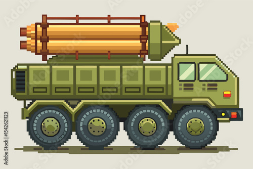 Pixel Art Missile Launcher Truck – Military Vehicle in 8-bit 16-bit 32-bit Pixel Style