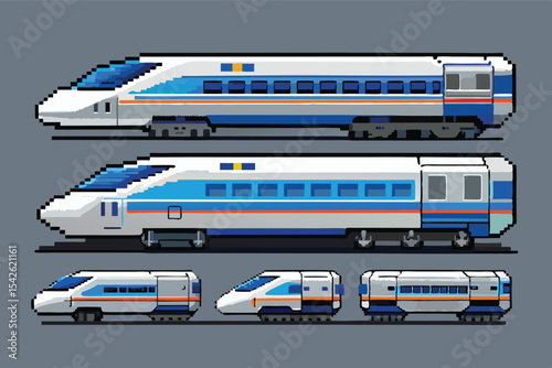 Pixel Art Train Sprite – Classic Railway Vehicle in 8-bit 16-bit 32-bit Retro Style