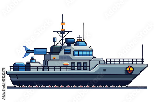  Pixel Art Military Battleship – Naval War Vessel in 8-bit 16-bit 32-bit Style