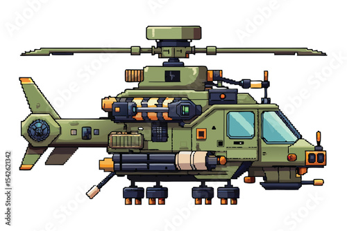 Pixel Art Helicopter – Military and Rescue Helicopter in 8-bit 16-bit 32-bit Pixel Style