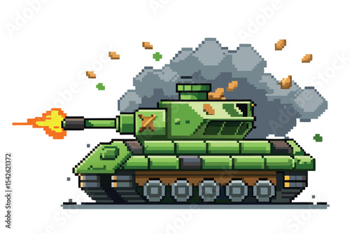 Pixel Art Military Tank Sprite – Retro Armored Combat Vehicle in 8-bit 16-bit 32-bit Style