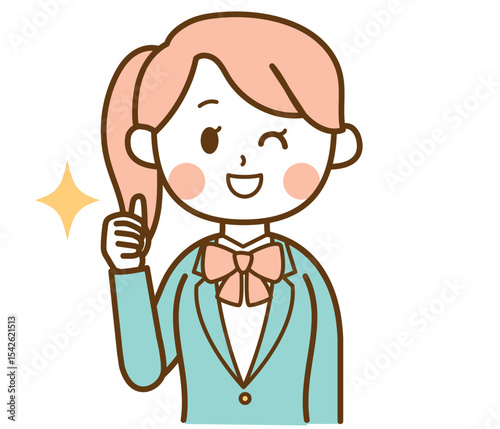 いいねをしているブレザー制服の学生の女の子のイラスト素材
