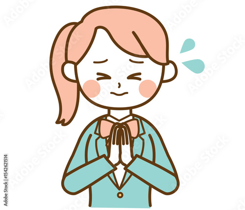 お願い、謝っているブレザー制服の学生の女の子のイラスト素材