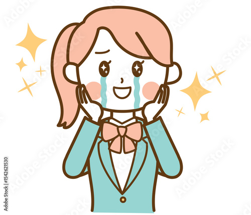 感激して泣いているブレザー制服の学生の女の子のイラスト素材
