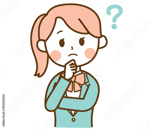 疑問を浮かべるブレザー制服の学生の女の子のイラスト素材