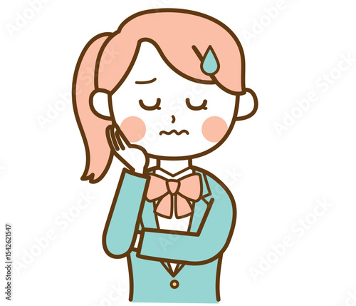 困った顔をして悩んでいるブレザー制服の学生の女の子のイラスト素材