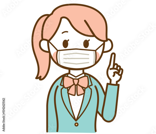 マスクをしているブレザー制服の学生の女の子のイラスト素材