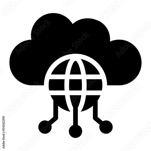 cloud glyph icon with globe symbol and circuits