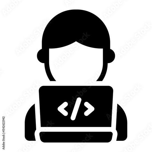 tech engineer glyph icon with laptop and server code