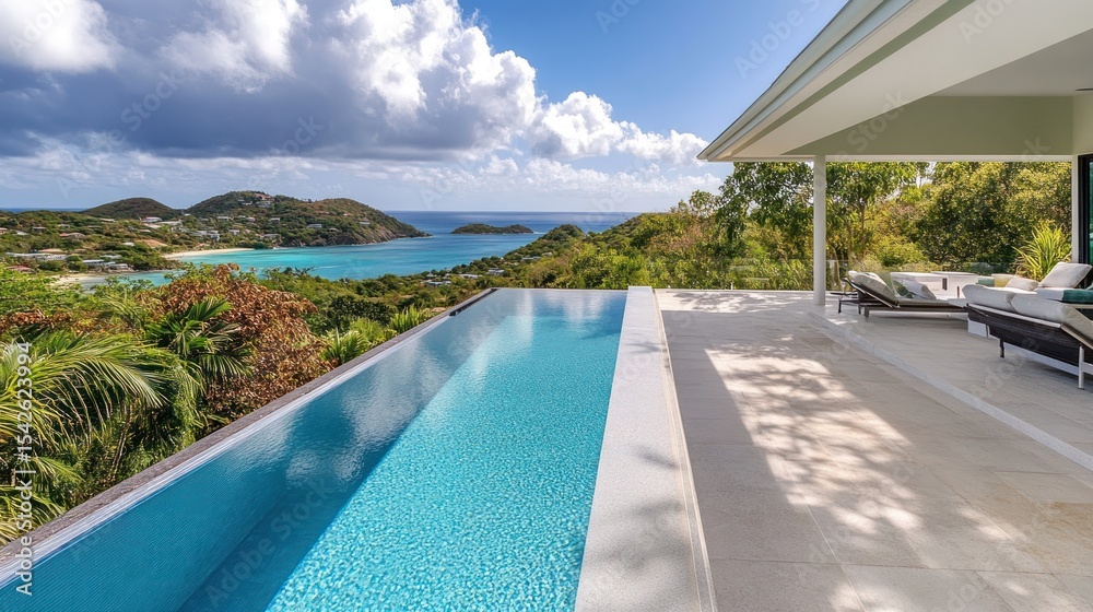 Fototapeta premium Ocean view infinity pool, luxury patio