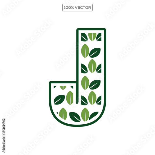 Initial Letter J With Leaf Luxury Logo. Green leaf logo Template vector