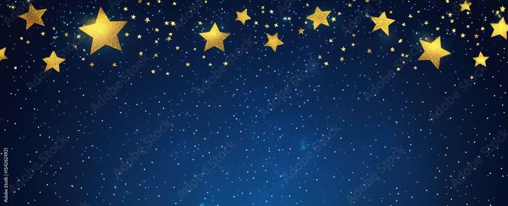 Fototapeta premium Gold stars on a dark blue night sky