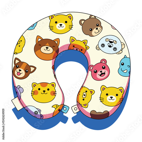 Cute Cartoon Animal Faces Printed Neck Pillow for Travel and Comfort with Child-Friendly Design