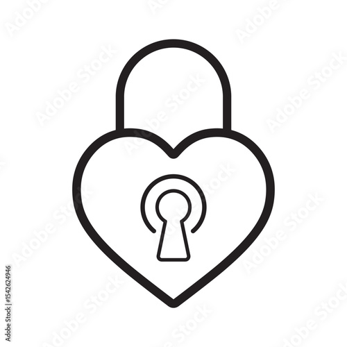 Heart shaped Padlock Outline with Keyhole on White Background. Fully scalable and customizable for print and digital.