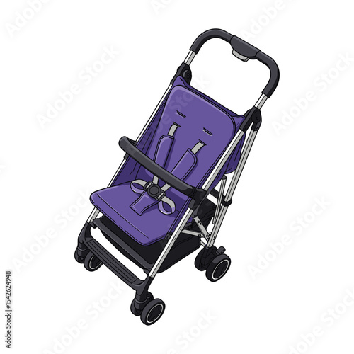 Illustration of a Purple Baby Stroller on White Background for Creative Agencies' Needs