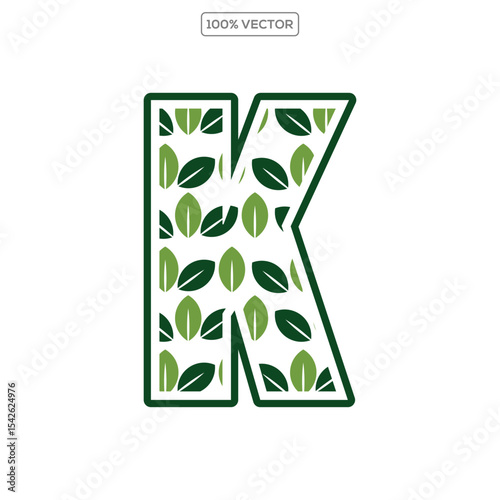 Initial Letter K With Leaf Luxury Logo. Green leaf logo Template vector