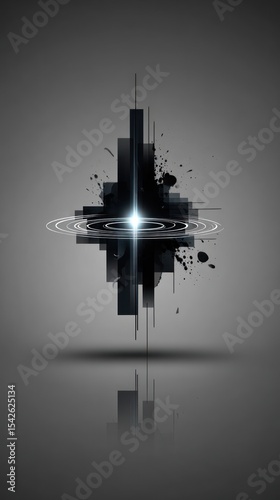 Abstract graphic design with a central light burst and reflected shapes