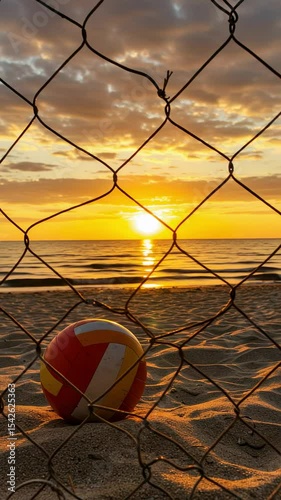 Sunset Volleyball on the Beach with Net and Sand for Outdoor Sports Enthusiasts