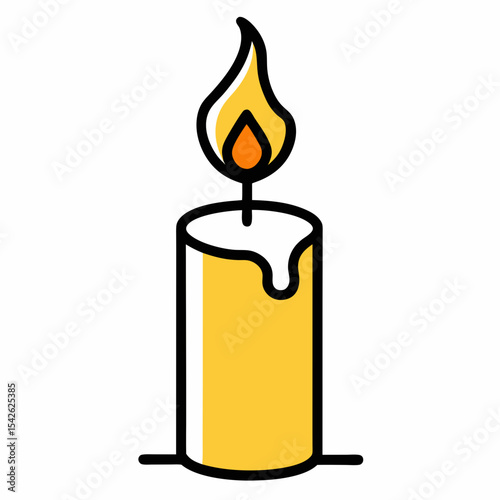 Lit yellow candle icon illustration