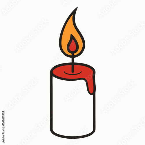 Single lit candle with red wax dripping