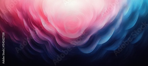 Abstract swirling pattern with vibrant red, pink, and blue tones blending into a soft glowing white center, evoking a sense of depth and fluidity