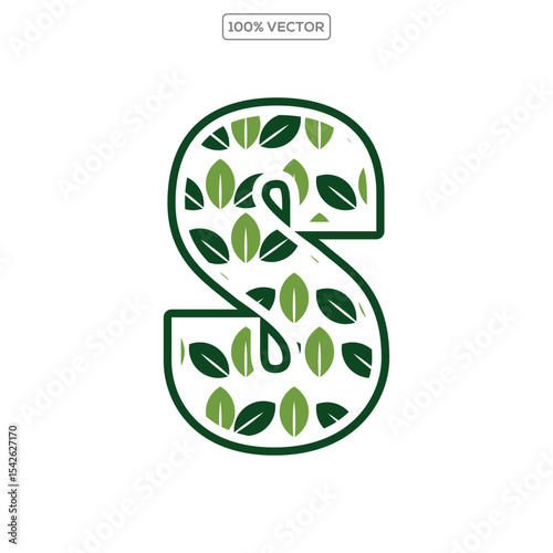 Initial Letter S With Leaf Luxury Logo. Green leaf logo Template vector