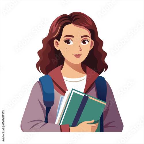 Cartoon student with backpack holding books illustration