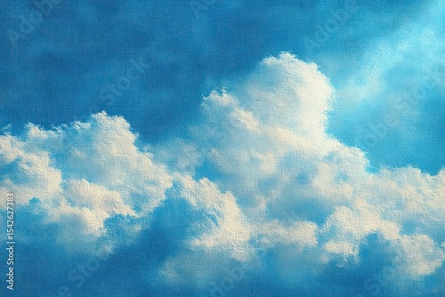Bright blue sky filled with soft, fluffy white clouds creating a peaceful and serene atmosphere